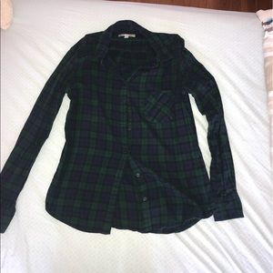 Green and navy plaid flannel